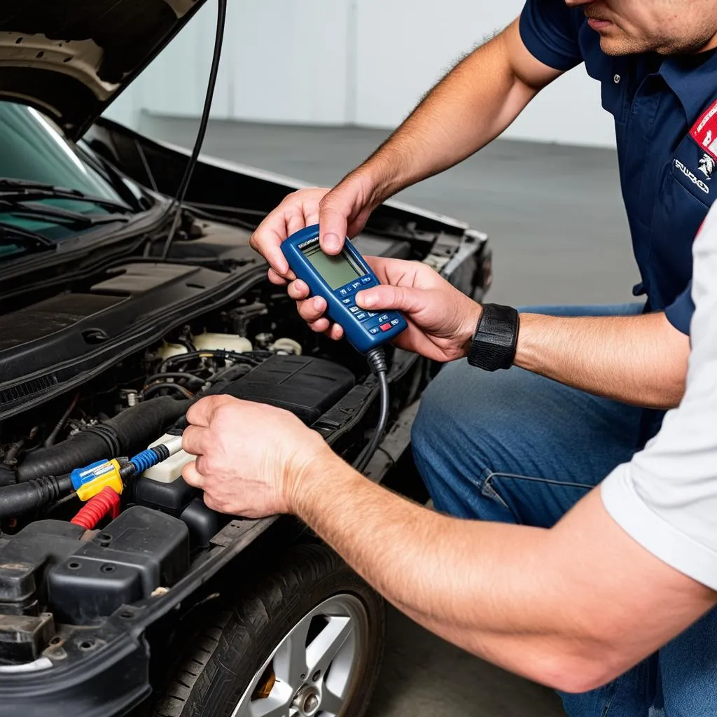 Mechanic working on a Peugeot 307