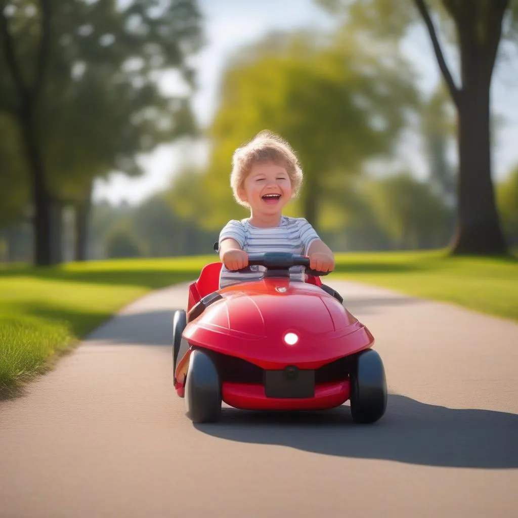 Child playing with a plasma car in a park