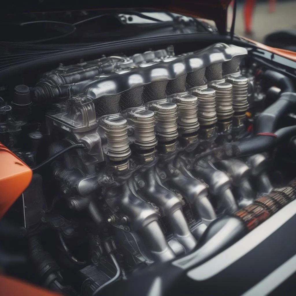 Race car engine close-up