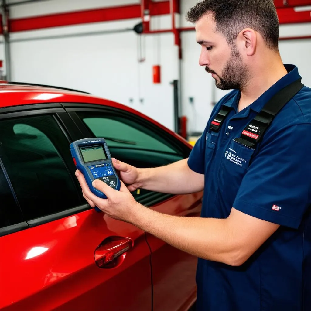 Mechanic Using OBD Scanner