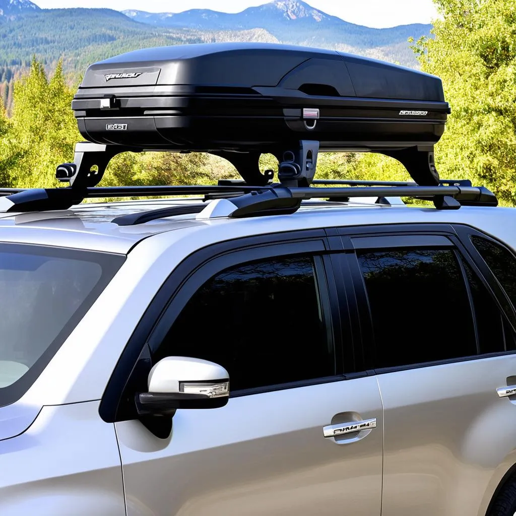 Roof bars installed on a car with rails