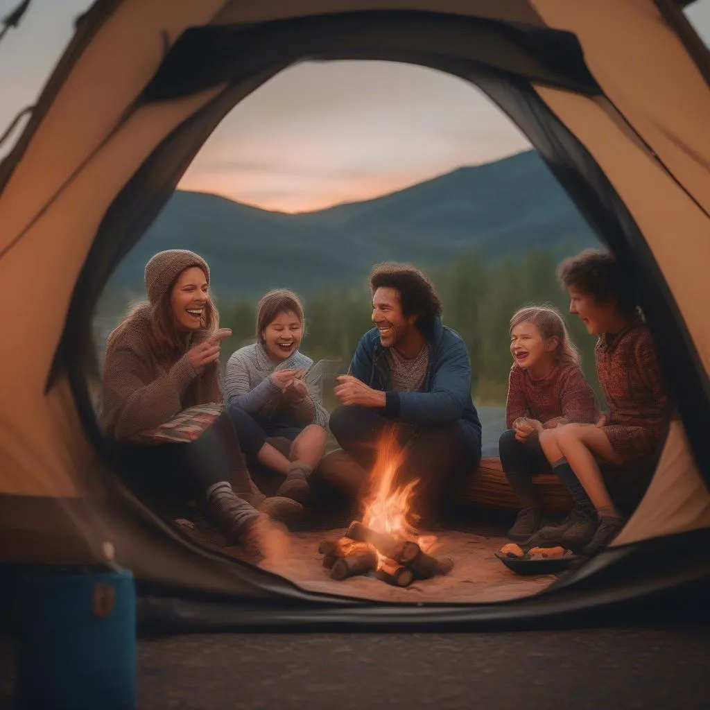 Family enjoying a camping trip in a rooftop tent