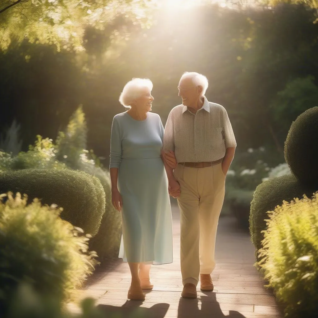 Couple Holding Hands in Garden