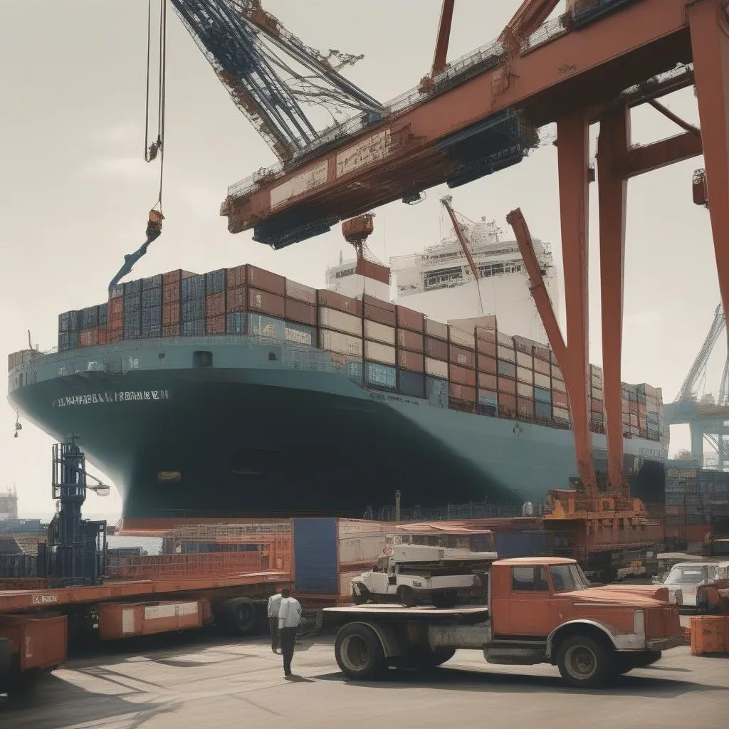 Car being loaded onto a cargo ship