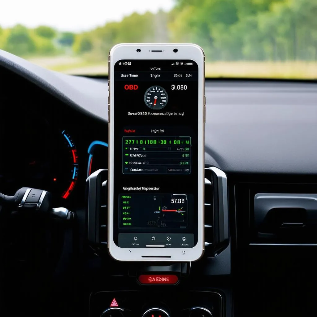 Smartphone Displaying OBD App with Diagnostic Data