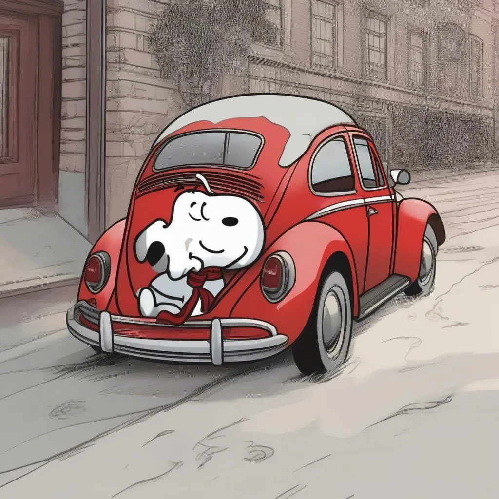 Snoopy car decal on vintage Volkswagen Beetle