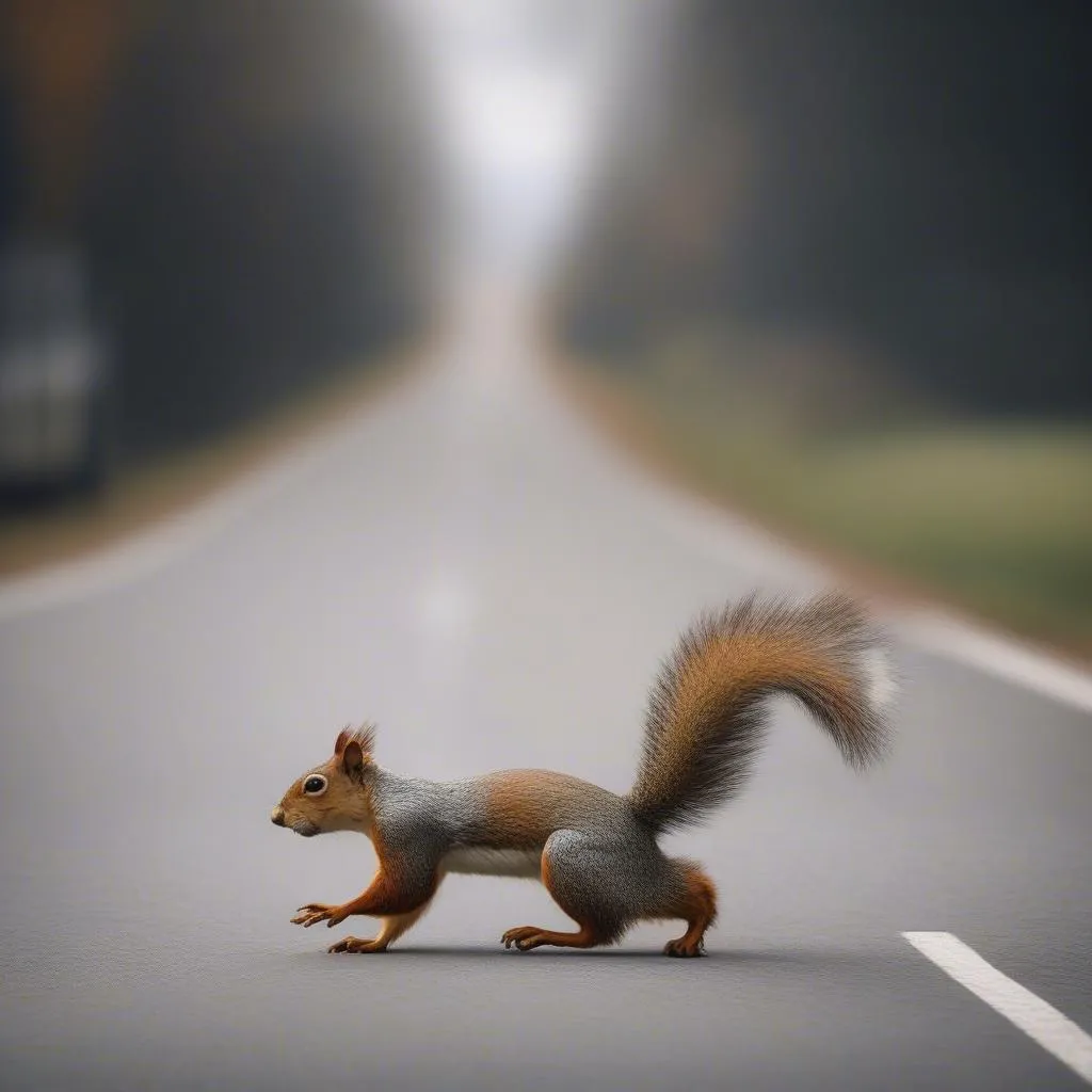 Squirrel crossing a road