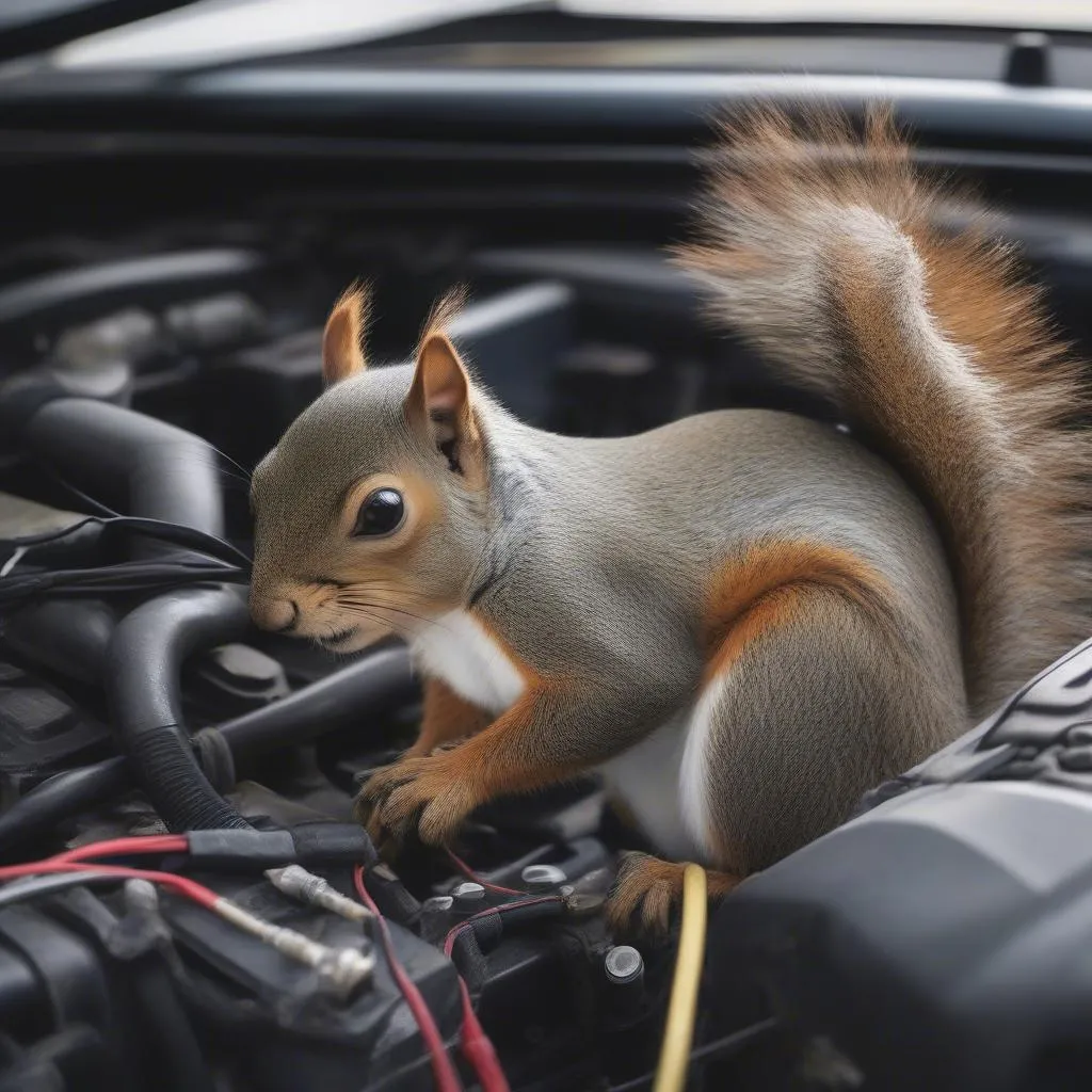 Squirrel gnawing wires