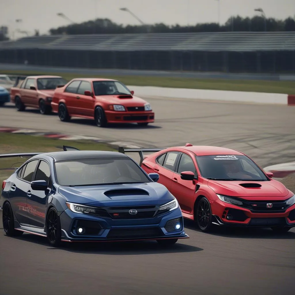 Subaru WRX and Honda Civic Type R on a Racetrack