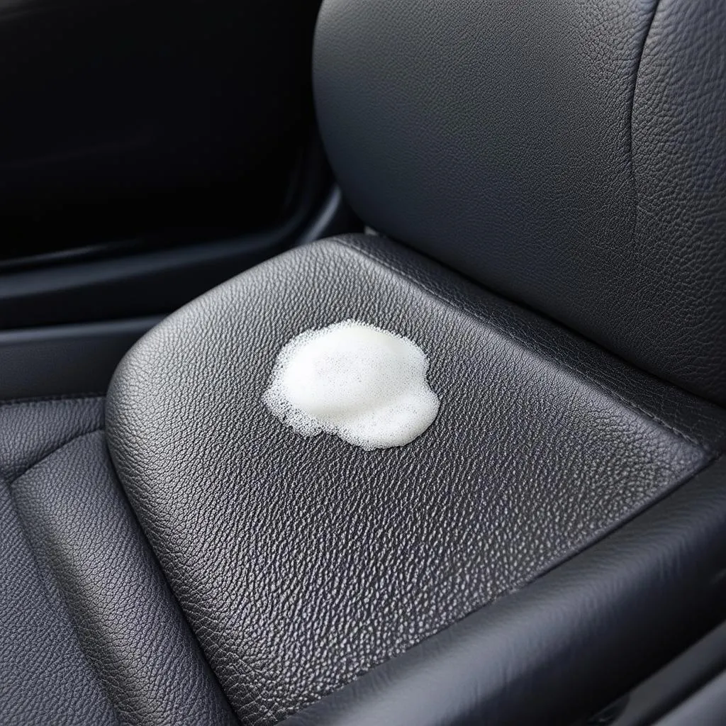 Sunscreen stain on black leather car seat