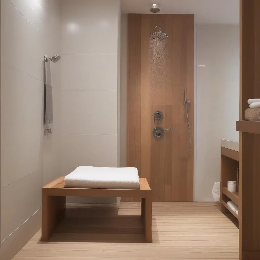 Teak Shower Stool in a Spa-Like Bathroom Setting