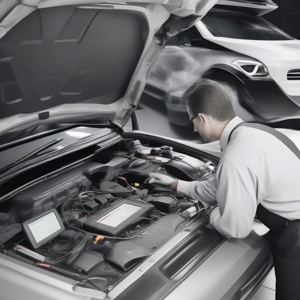 Technician Using a Dealer Scanner on a European Car