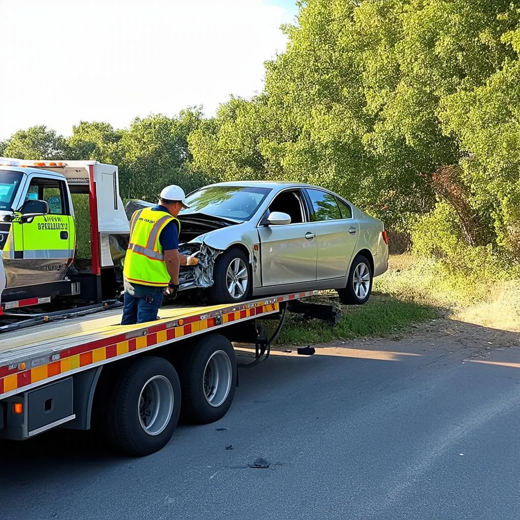 Tow Truck Assisting Car