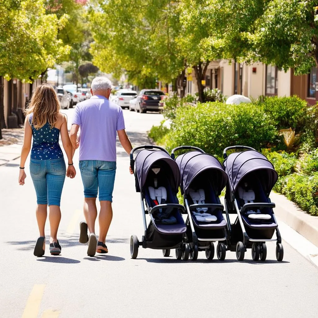 Triple stroller with car seats