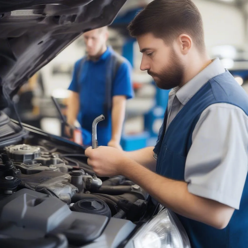 A mechanic inspecting a used car in Princeton, NC