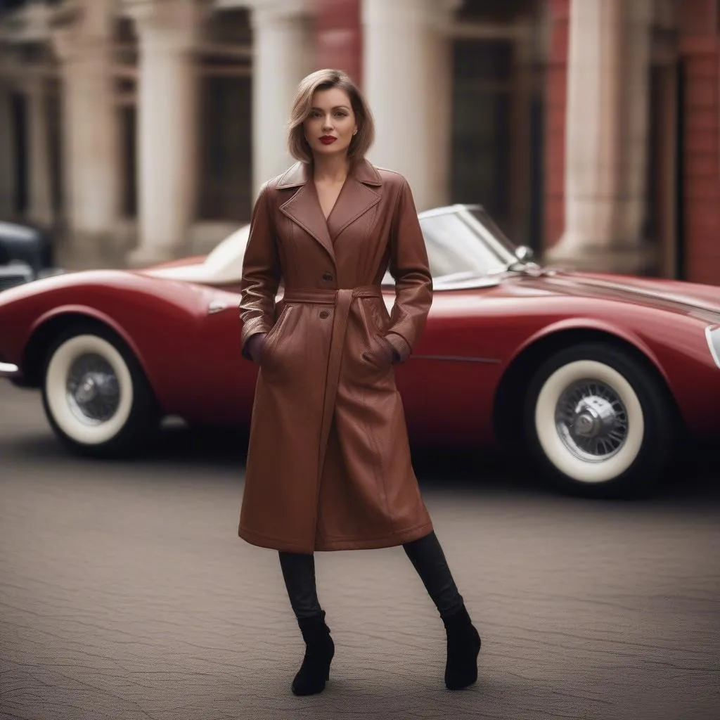 Woman in Vintage Car Coat