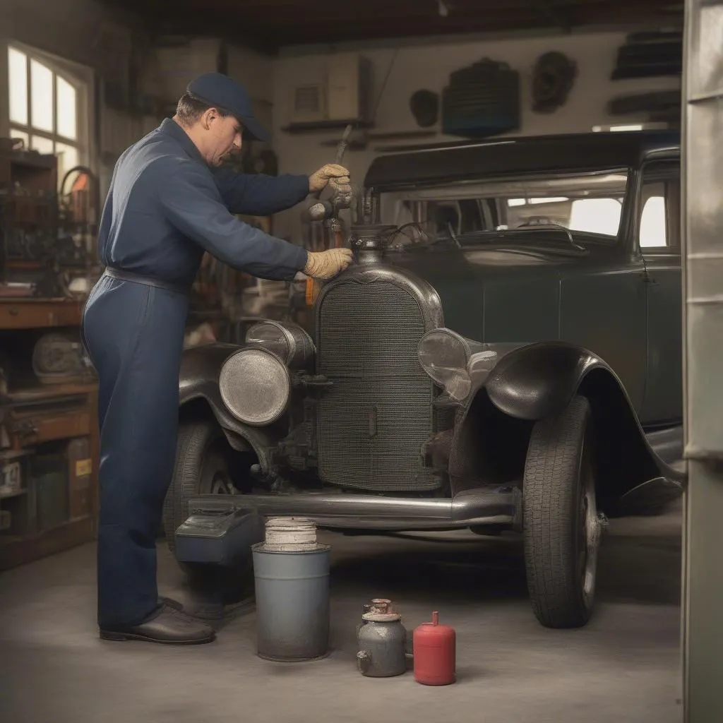 Vintage Car Oil Change