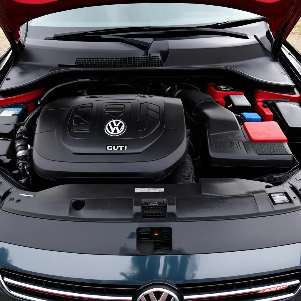 Engine bay of a VW GTI