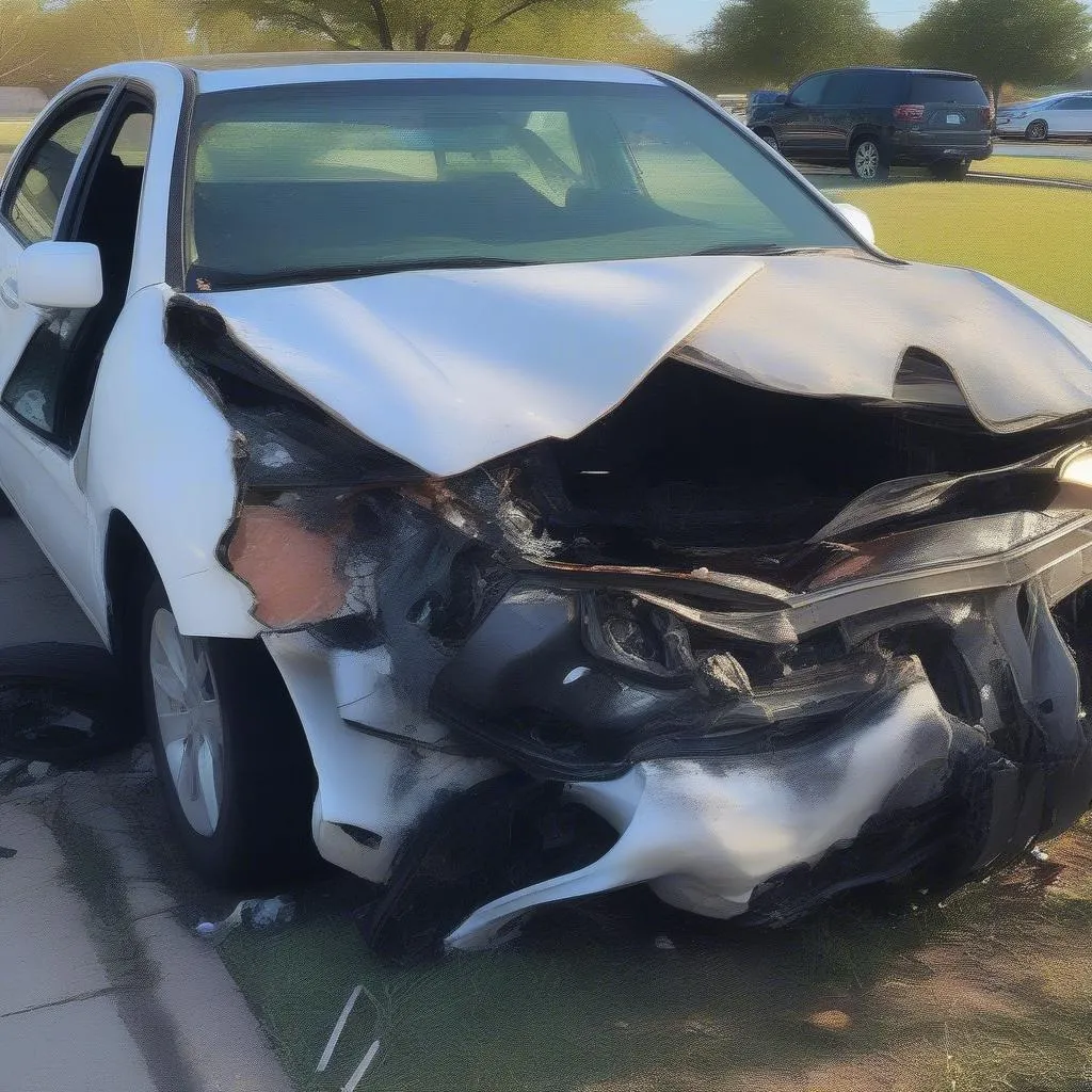 Car damage after a Waco crash