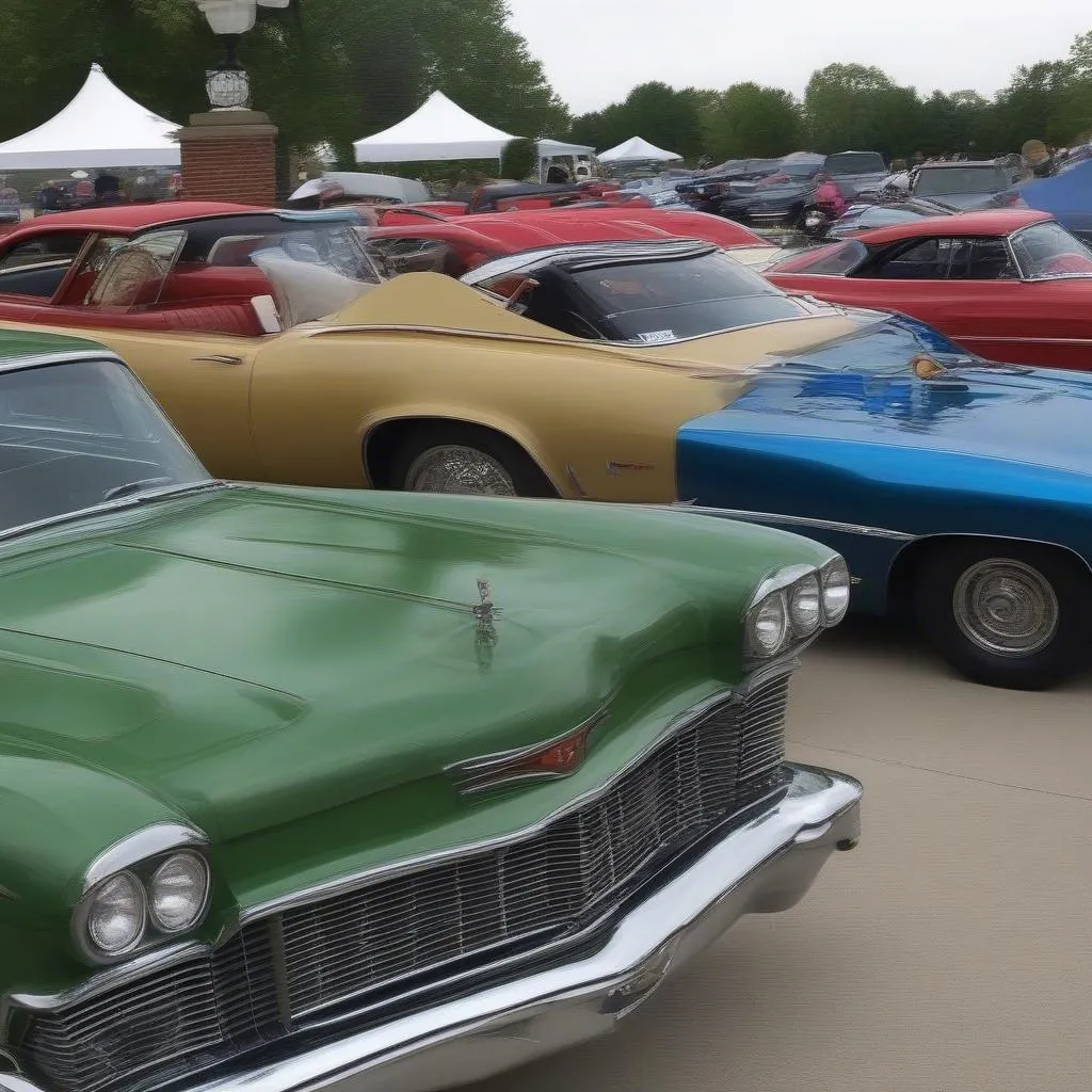 A display of classic cars at the Westmont Illinois Car Show