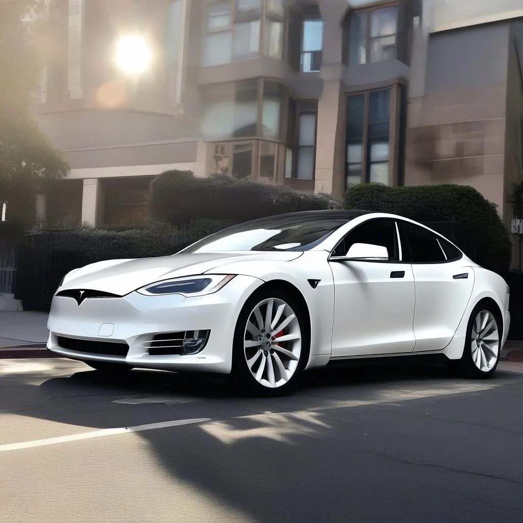 White Tesla Model S with Black Rims