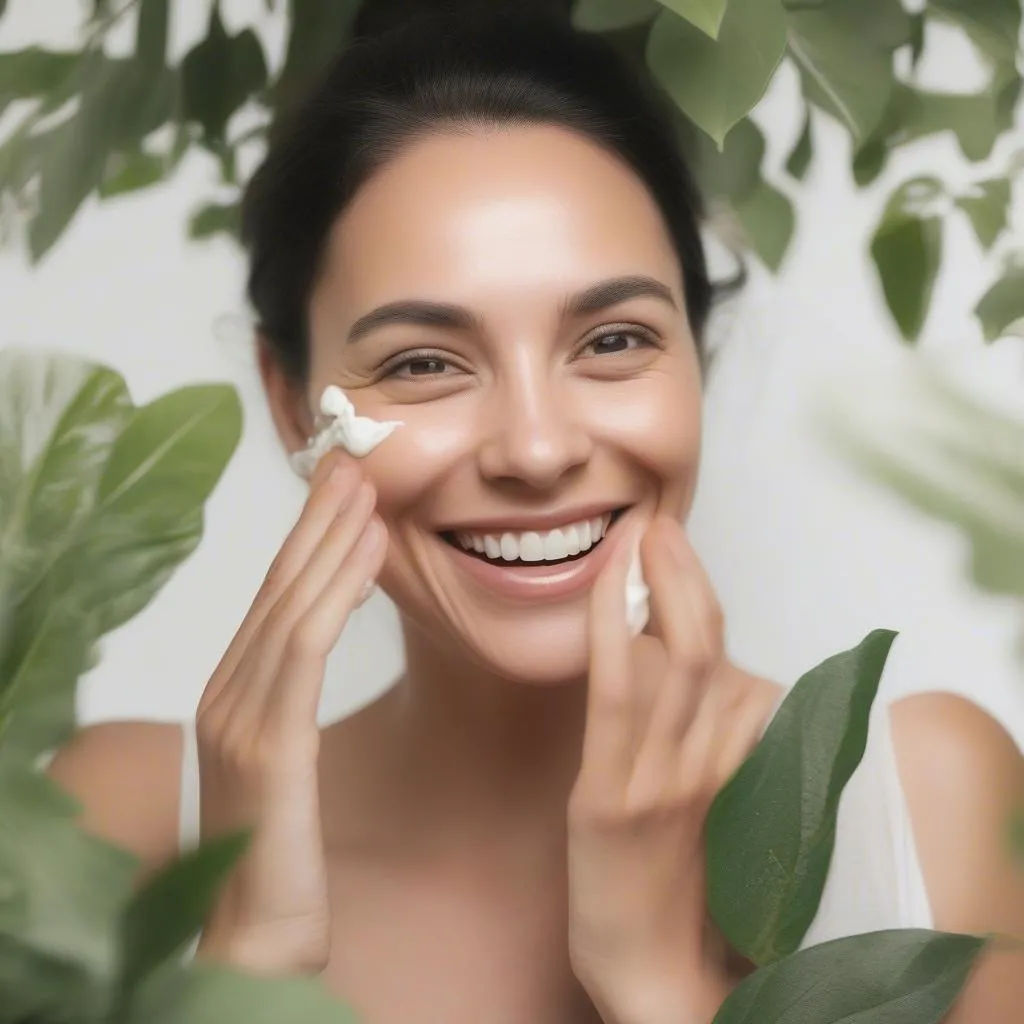 Woman Applying Organic Face Cream