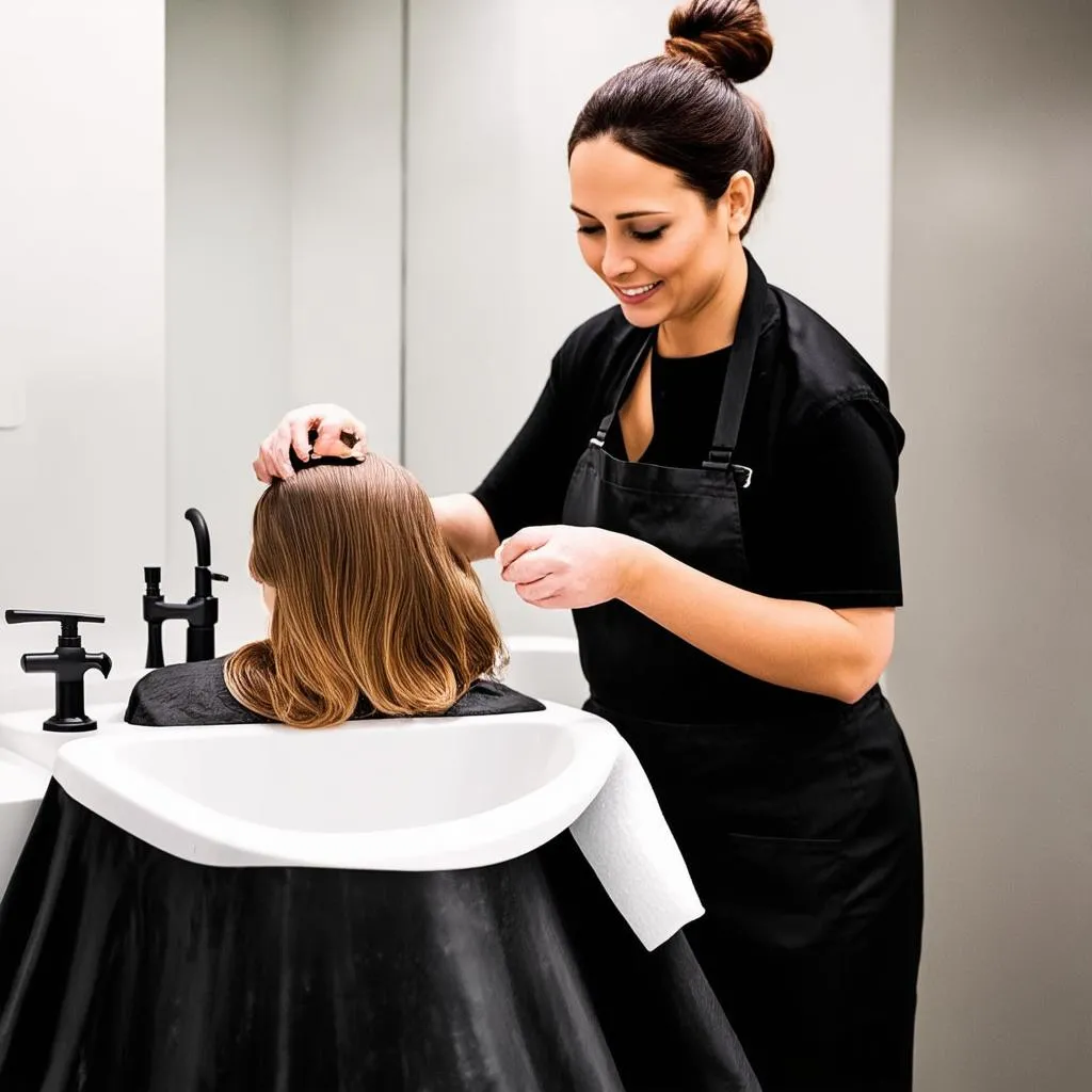 Woman Getting Hair Washed in Salon