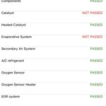 2005 Nissan Murano emissions test results showing passing status, indicating OBD2 port was accessible for the test.