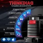 Thinkdiag compact OBD2 Bluetooth dongle for smartphone-based car diagnostics.