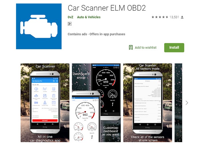 Car Scanner ELM OBD2 App dashboard showing real-time vehicle parameters