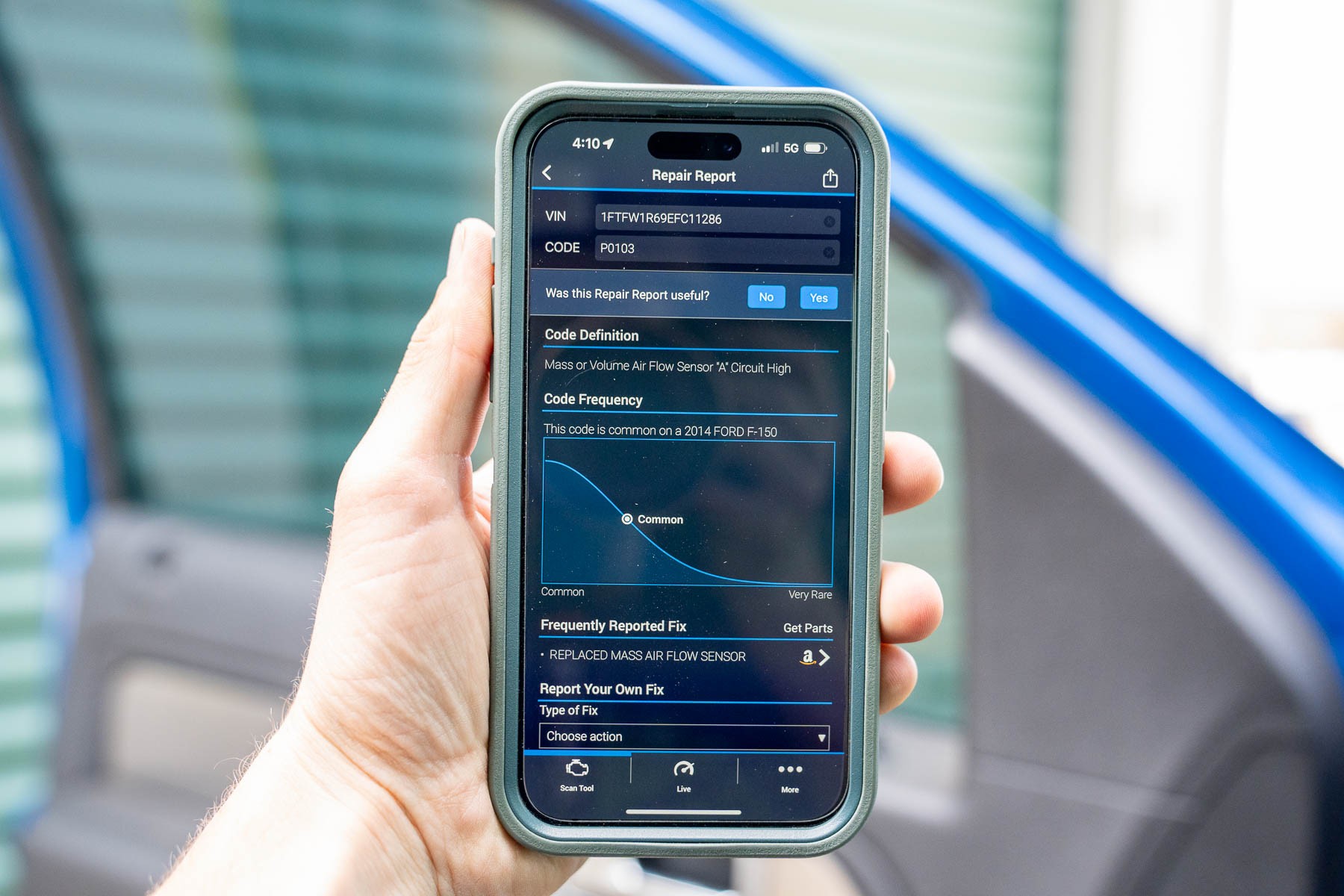 OBD2 scanner app viewed on a smartphone screen