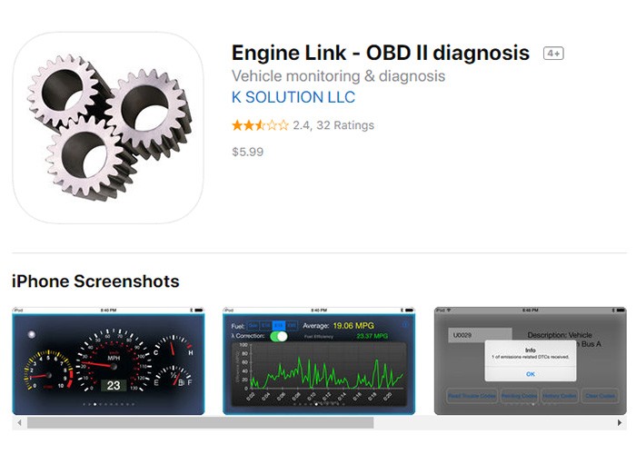 Engine Link App Interface on iPhone