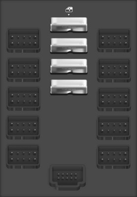 Center Instrument Panel Fuse Block Top View diagram for 2007 Cadillac Escalade. Positioned within the center console area, this fuse box manages accessory circuits and specific vehicle options.