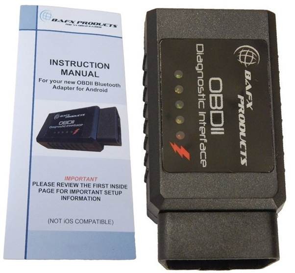 BAFX Products Bluetooth Diagnostic OBDII Reader in hand