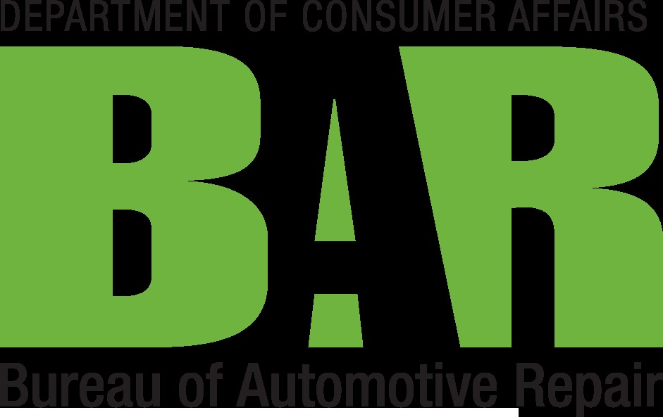 California Bureau of Automotive Repair official logo. Visit BAR.CA.GOV for smog check information and complaints.