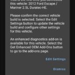 Android screen showing a New Vehicle Connected message. The Get Enhanced OEM Add-Ons option is highlighted.